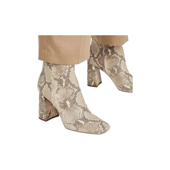 Sam Edelman Snake Print Ankle Boots Size 5 Square Toe Block Heel Chic Fall - Picture 1 of 11